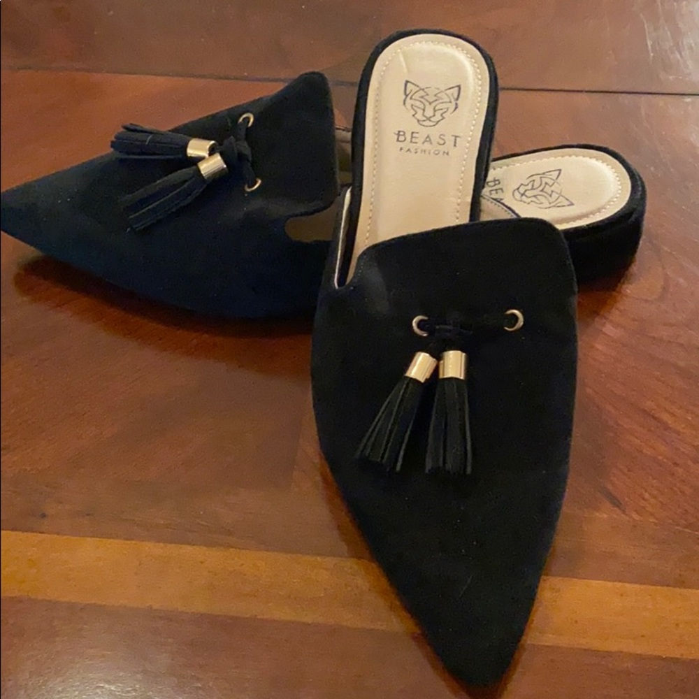 Black Slip on Shoes with Black Tassels 9